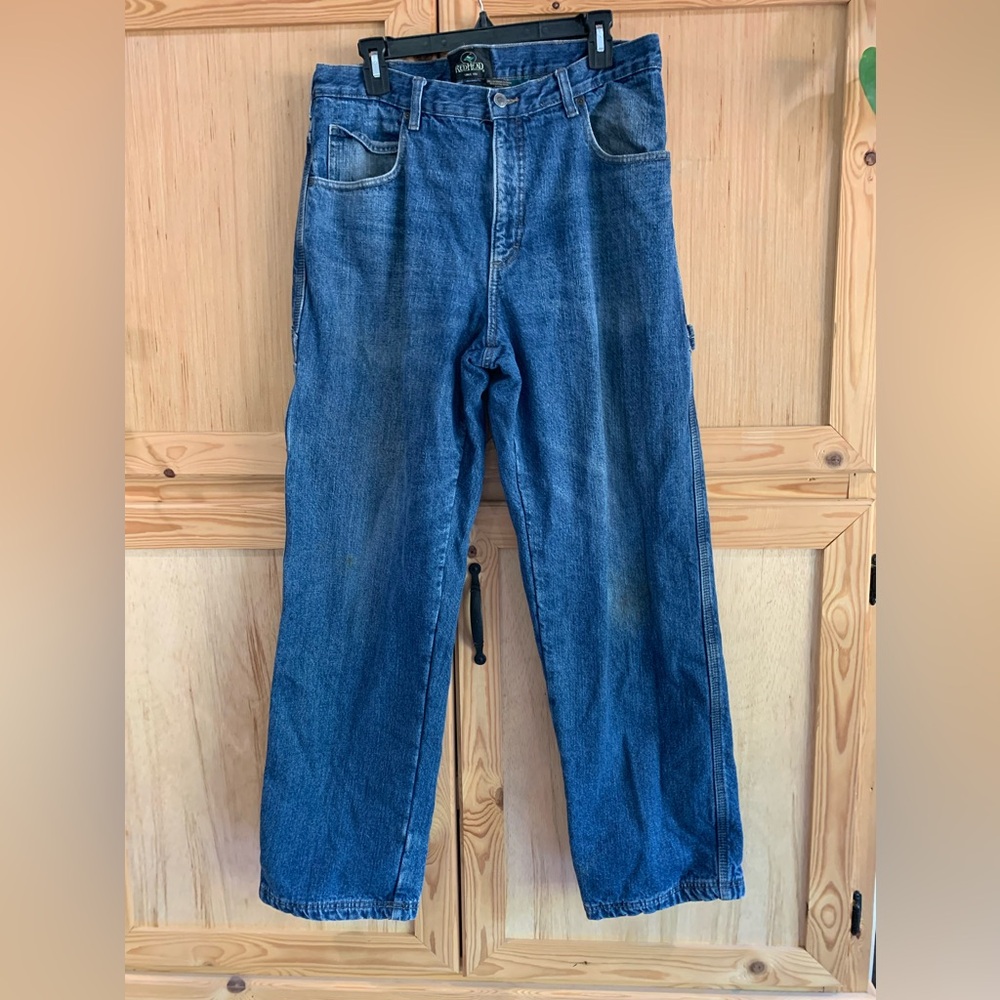 RedHead Blue Relaxed Jeans Flannel Lined Carpenter Style Sz 35x32